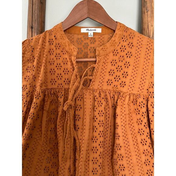 Madewell Eyelet Double Tie  peasant  Boho Top Size XS - Picture 4 of 6